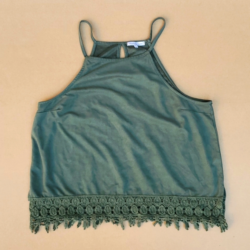 Hunter green faux suede Charlotte Russe crop top, size XL